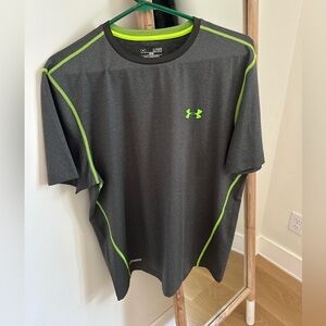 Under Armour Men’s Charcoal Gray Performance Tee with Lime Accents